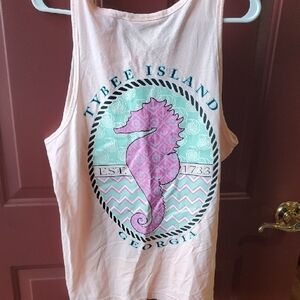 Pink and Blue Muscle Tee with Nautical Seahorse Design